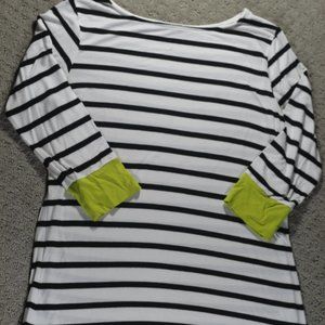 Colette Size M Striped Top with Chartreuse Accents on Sleeves